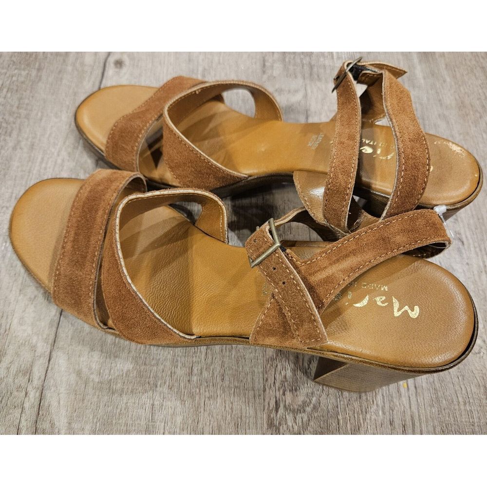 MARIELLA MADE IN ITALY BROWN WOVEN LEATHER CHUNKY HEEL SANDALS 9 Nwob